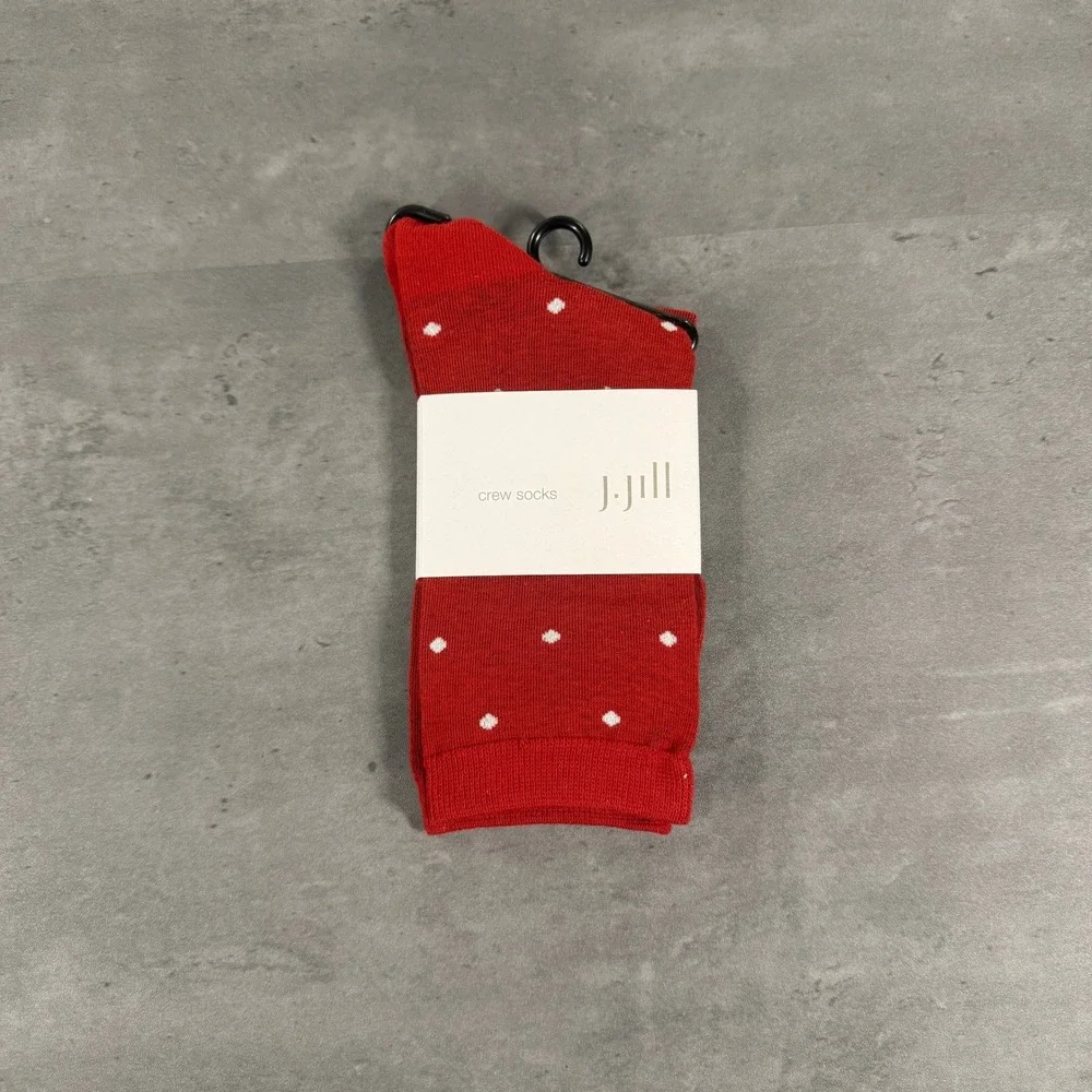 J. Jill Crew Socks Womens OS Polka Dot Cardinal Red Cream NEW